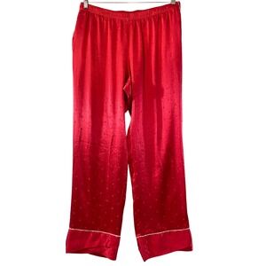 Victoria's Secret Pajama Bottoms Women Size L Red Satin Polka Dot Sleepwear EUC